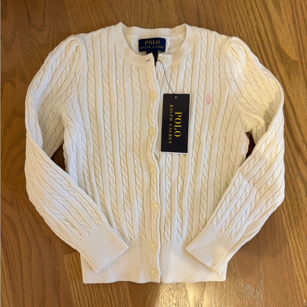 Polo by Ralph Lauren Girls White Cable Knit Cardigan
